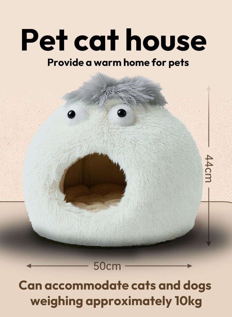 Pet Cat House Closed Cat Litter Comprehensive Thermal Belt Plush Bottom Non-Slip Not Easy To Collapse White - Image 2