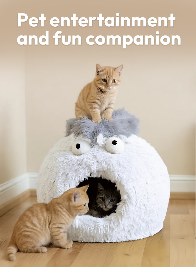Pet Cat House Closed Cat Litter Comprehensive Thermal Belt Plush Bottom Non-Slip Not Easy To Collapse White - Image 5