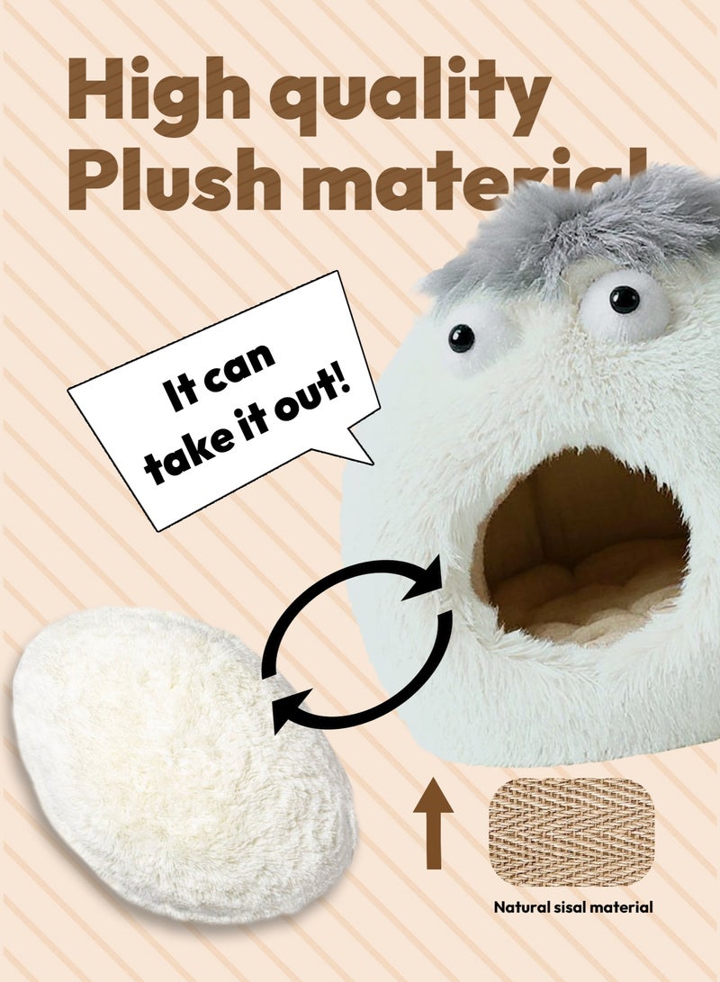 Pet Cat House Closed Cat Litter Comprehensive Thermal Belt Plush Bottom Non-Slip Not Easy To Collapse White - Image 3