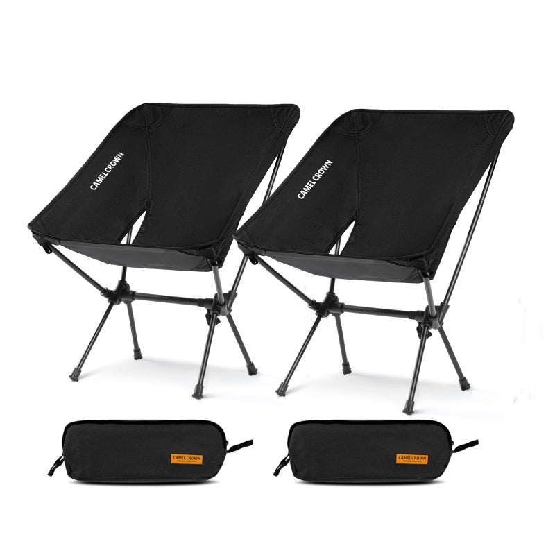 CAMEL CROWN Portable Camping Chair Folding Compact Lawn Lightweight Backpacking Chair with Carry Bag for Outdoor Hiking Beach Travel Picnic Festival Black 2pc - Image 1