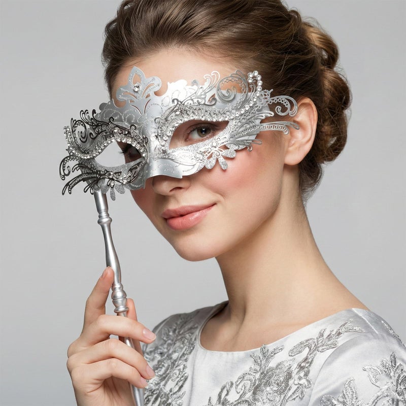 Coddsmz Masquerade Mask with Holding Stick Venetian Halloween Costume Mask Mardi Gras Mask for Womens Party - Image 2