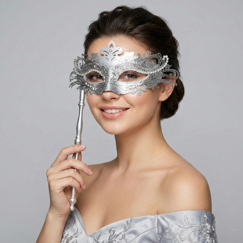 Coddsmz Masquerade Mask with Holding Stick Venetian Halloween Costume Mask Mardi Gras Mask for Womens Party - Image 4