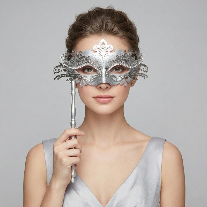 Coddsmz Masquerade Mask with Holding Stick Venetian Halloween Costume Mask Mardi Gras Mask for Womens Party - Image 3