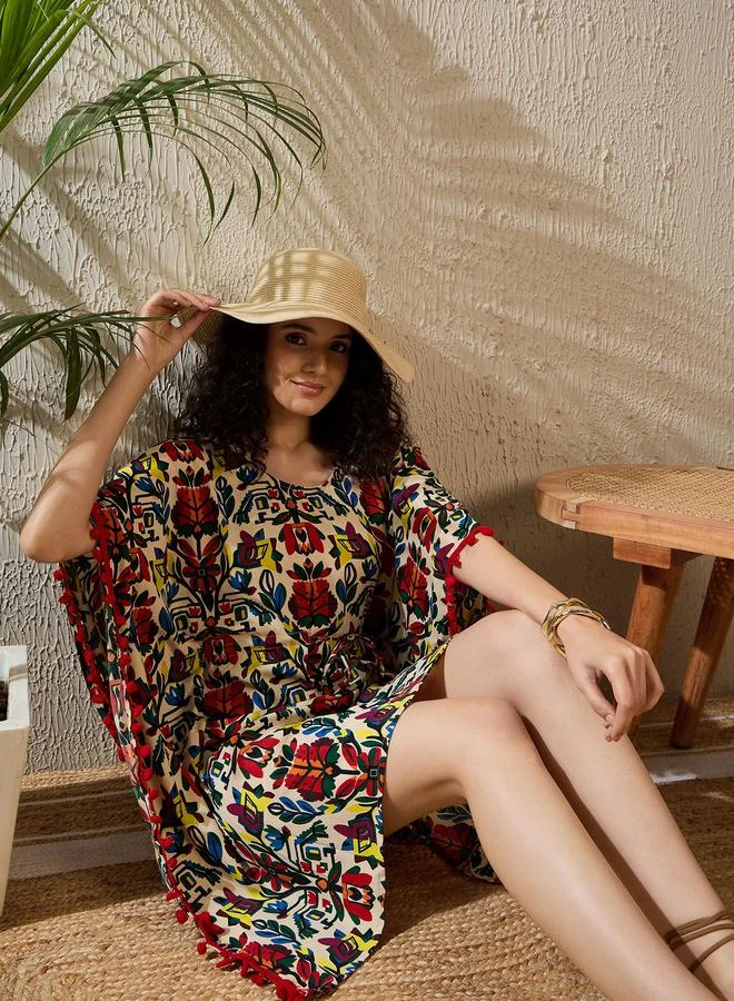 StyleStone Stylestone Multi Colored Printed Mini Kaftan Dress