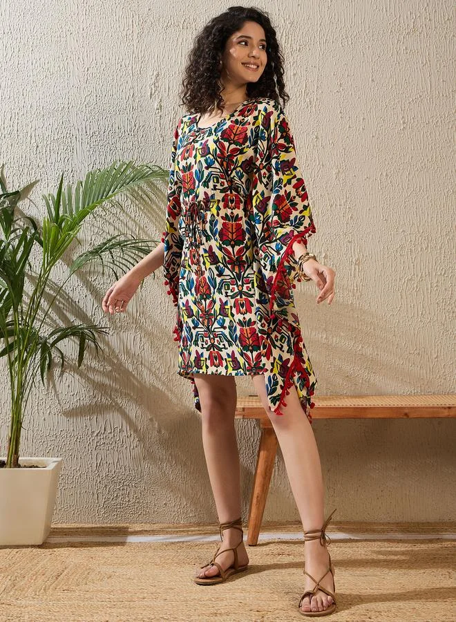 Stylestone  Multi Colored Printed Mini Kaftan Dress for Women | Best Price UAE