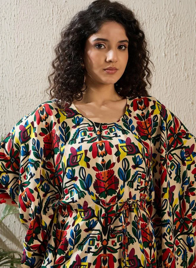 Stylestone  Multi Colored Printed Mini Kaftan Dress for Women | Best Price UAE