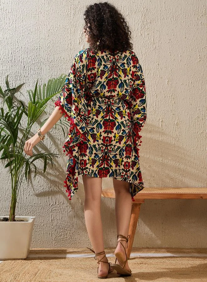 Stylestone  Multi Colored Printed Mini Kaftan Dress for Women | Best Price UAE