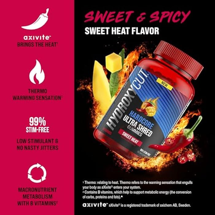 Hydroxycut Hardcore Ultra Shred Gummies, Sweet Heat - 99% Stimulant Free - Includes Capsaicin & B Vitamins - for Women & Men - Image 3