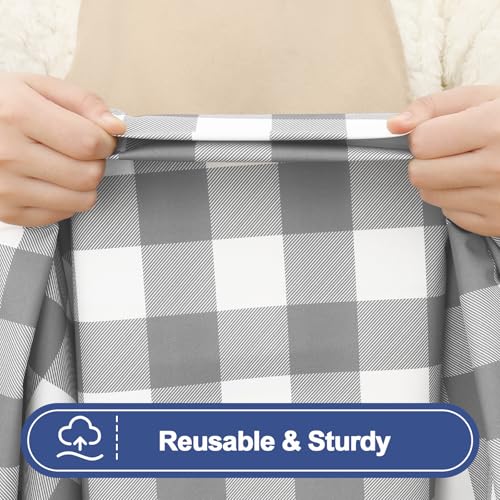 Smiry Picnic Table Cover with Bench Covers, Waterproof Elastic Fitted Tablecloths for 6 Foot Rectangle Tables, Washable Buffalo Plaid Tablecloth for Camping, Outdoor (Grey & White, 30"x72") - Image 4