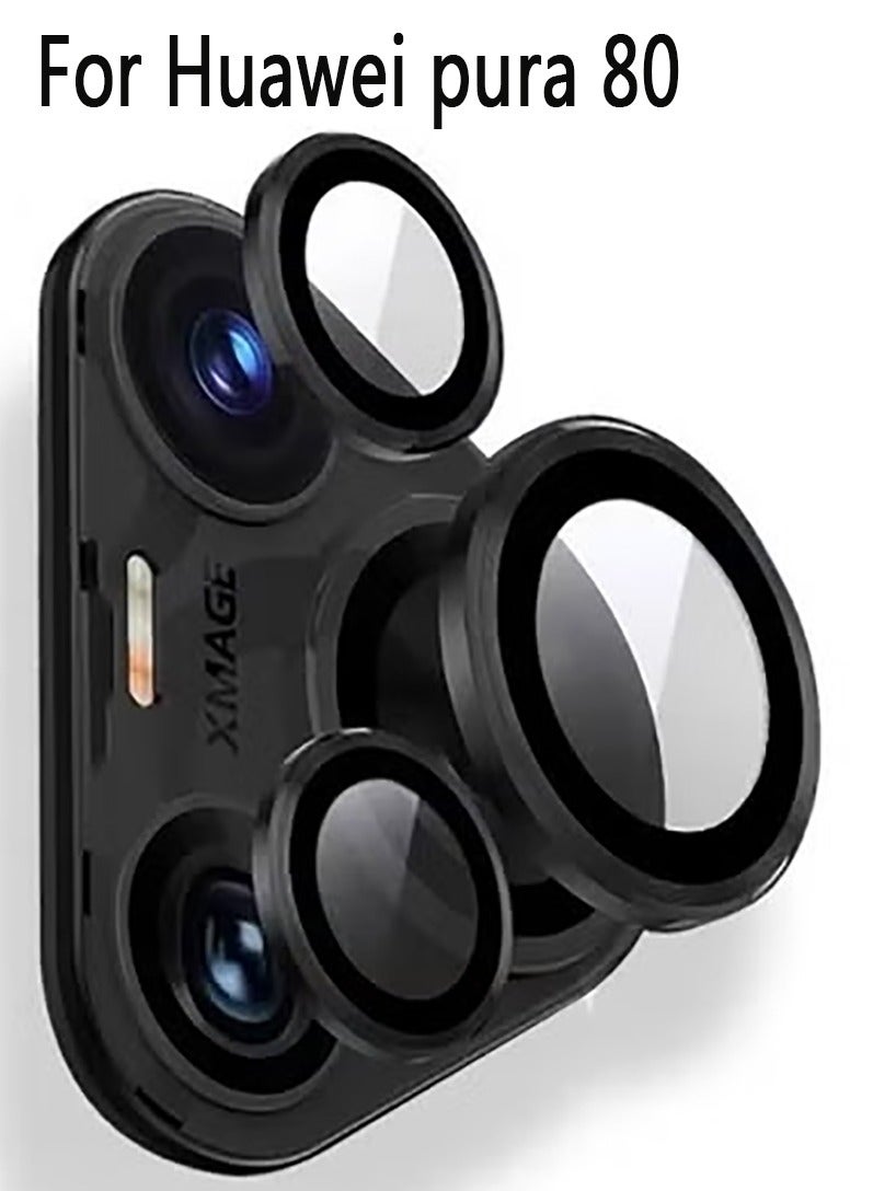 Camera Lens Protector for huawei pura 80 , [1 Step Installation Tray] Tempered Glass Screen Protector Metal Individual Camera Cover Accessories Case Friendly (Black)  - Image 1