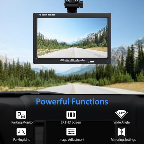 eRapta Backup Camera for Truck 7''HD 2K Front/Rear View Monitor kit IP69 Waterproof Night Vision DIY Grid Lines for Car RVs Trucks Tractors Bus Semi-Trailers Pickup AY7 - Image 2