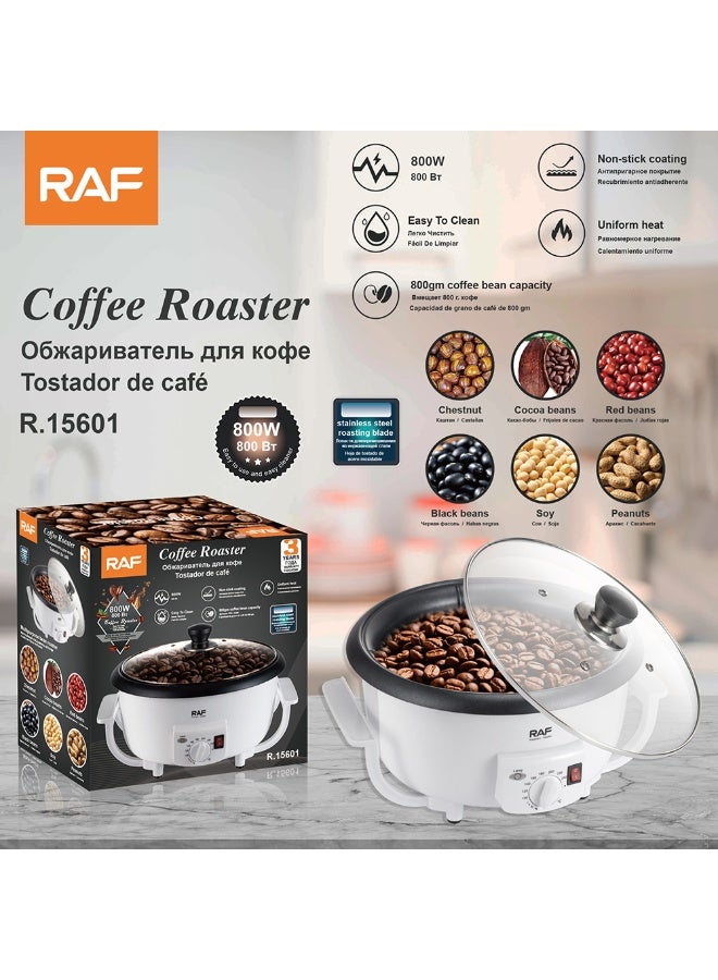 آر إيه أف محمصة قهوة كهربائية RAF R.15601 - ماكينة تحميص حبوب قهوة منزلية بقوة 800 واط مع تحكم قابل للتعديل في درجة الحرارة، وحوض غير لاصق وغطاء شفاف - Image 4
