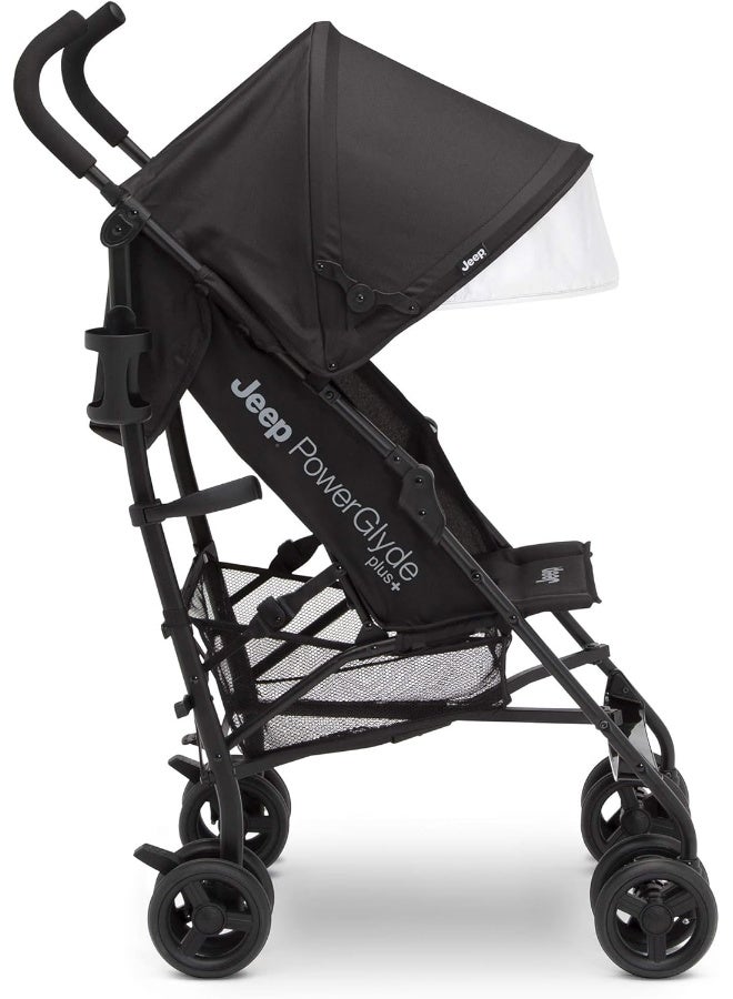 Delta Children Jeep PowerGlyde Plus Stroller - Lightweight Travel Stroller with Smoothest Ride, Aluminum Frame, 4-Position Recline, Extra Large Storage Basket, Black - Image 3