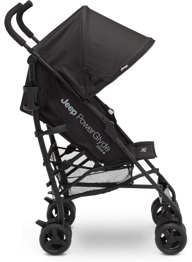Delta Children Jeep PowerGlyde Plus Stroller - Lightweight Travel Stroller with Smoothest Ride, Aluminum Frame, 4-Position Recline, Extra Large Storage Basket, Black - Image 4