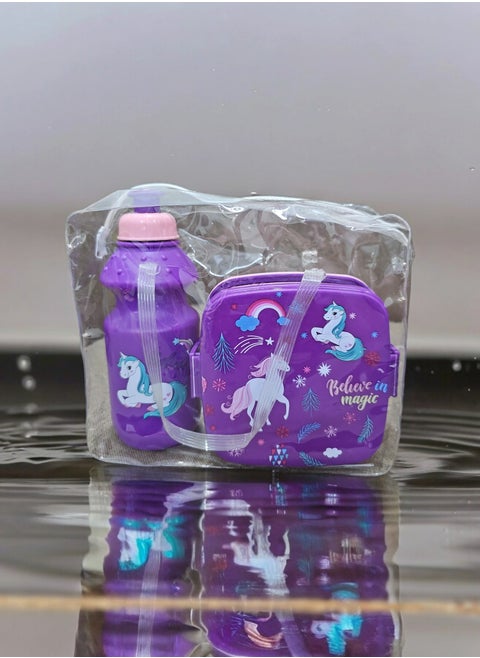 Mini lunch box for storing food, two rows, and a water bottle.