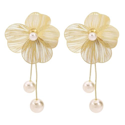 MEENAZ Korean Earrings For Women & Girls Stylish | Fashion Drop Flower Silver Earring | Danglers pearl Western| Birthday Anniversary Gift | Moti Chain Earrings Set for Women Anti Tarnish - Image 1