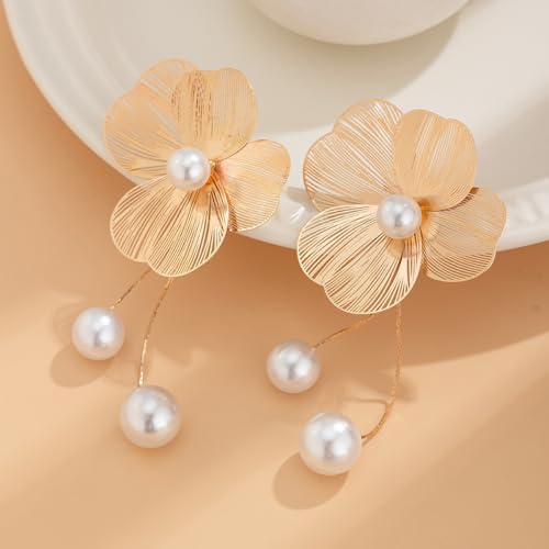 MEENAZ Korean Earrings For Women & Girls Stylish | Fashion Drop Flower Silver Earring | Danglers pearl Western| Birthday Anniversary Gift | Moti Chain Earrings Set for Women Anti Tarnish - Image 5