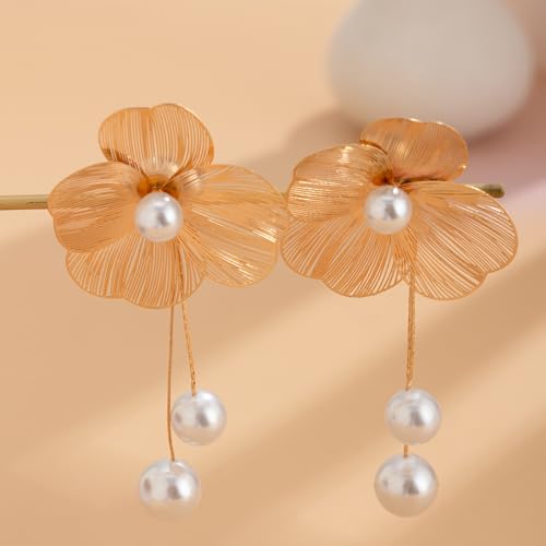 MEENAZ Korean Earrings For Women & Girls Stylish | Fashion Drop Flower Silver Earring | Danglers pearl Western| Birthday Anniversary Gift | Moti Chain Earrings Set for Women Anti Tarnish - Image 2
