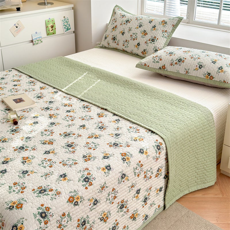South Korea Ins Quilted Cotton Bed Cover Three-Piece Cotton Floral Quilted Bed Sheet Tatami Stitching Bed For Four Seasons - Image 1