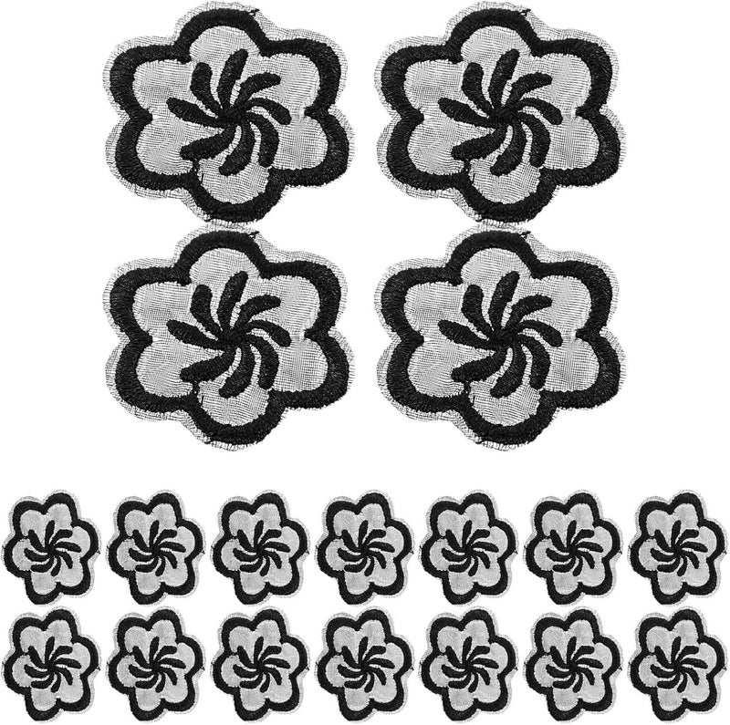 20 Pcs Black Floral Organza Fabric Applique Patches, Decorative DIY Sewing Clothes and Coat Repair Accessories for Hats, Jackets, and Bedding - Image 1