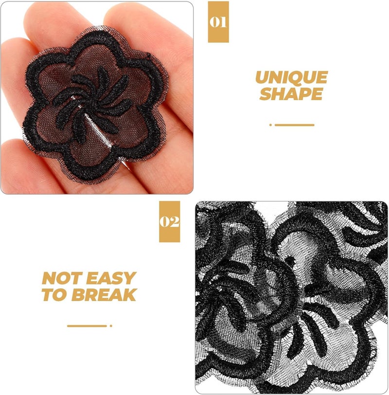 20 Pcs Black Floral Organza Fabric Applique Patches, Decorative DIY Sewing Clothes and Coat Repair Accessories for Hats, Jackets, and Bedding - Image 3