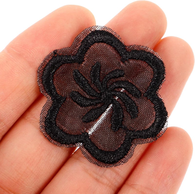 20 Pcs Black Floral Organza Fabric Applique Patches, Decorative DIY Sewing Clothes and Coat Repair Accessories for Hats, Jackets, and Bedding - Image 4