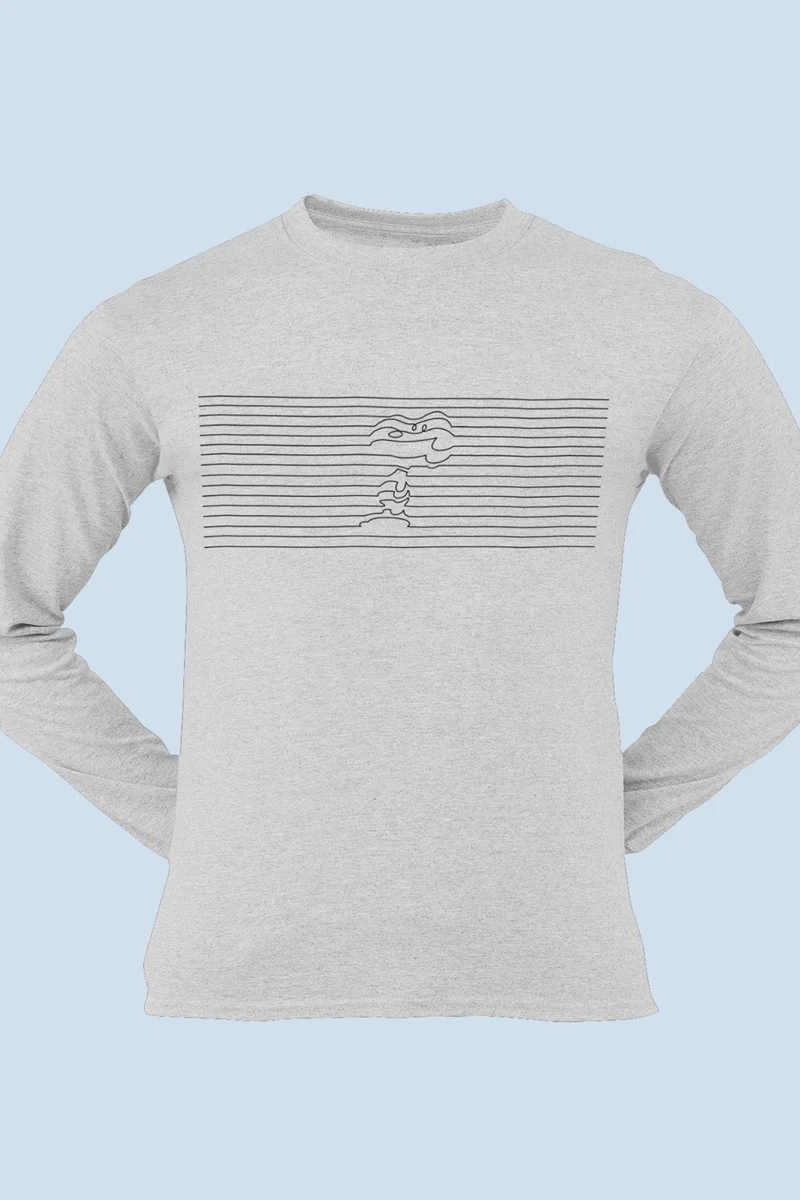 روك اند رول Striped Dog Gray Crew Neck Long Sleeve Men's T-Shirt