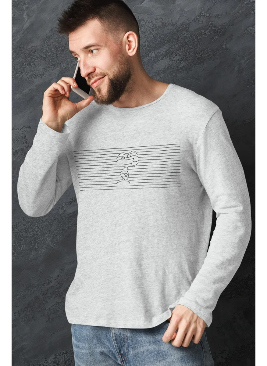 روك اند رول Striped Dog Gray Crew Neck Long Sleeve Men's T-Shirt