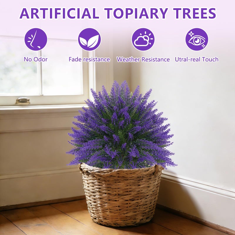 Grooy Artificial Lavender Topiary Ball, Set of 2 Artificial Boxwood Shrub Bushes with Ground Spike, Fake Evergreen Tree for Porch, Artificial Plants for Outdoor Planters Indoor UV Resistant - Image 4