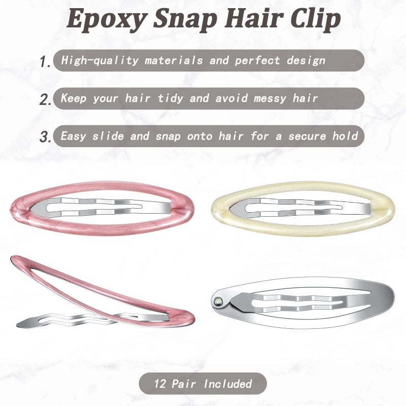 Waydress 12 Pcs Hair Clip Barrettes for Women Oval Snap Tortoise Metal Snap Clips Thin Hair Grips Ellipse Clips Non Slip Barrettes Accessories, 2.8 In(Vivid Style) - Image 2