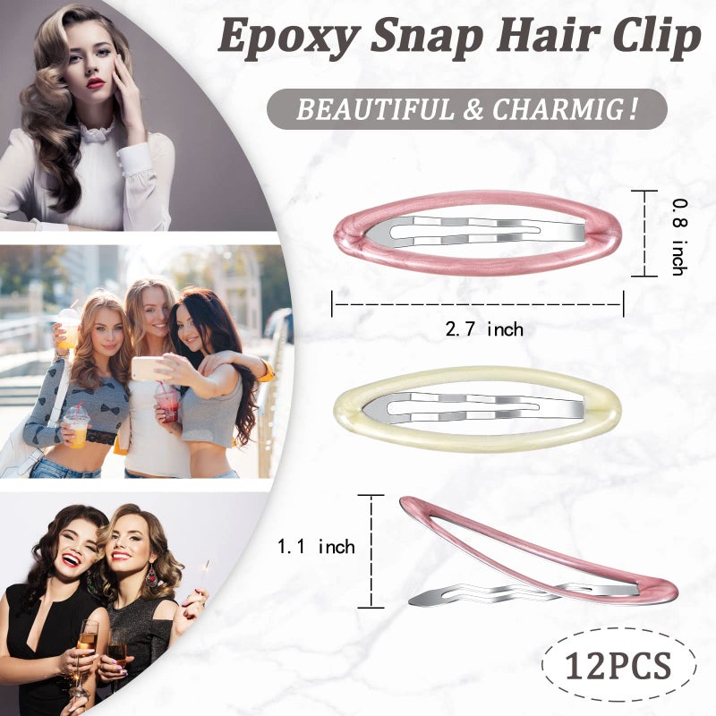 Waydress 12 Pcs Hair Clip Barrettes for Women Oval Snap Tortoise Metal Snap Clips Thin Hair Grips Ellipse Clips Non Slip Barrettes Accessories, 2.8 In(Vivid Style) - Image 3