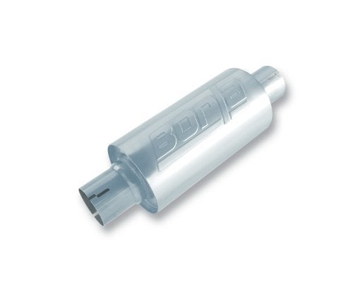 BORLA 40842S Specialty Universal Performance Muffler 2.5" Center Inlet / 2.5" Center Outlet 5" Round x 10" Long Body 15" Overall Length Un-Notched Necks Reversible Design T-304 Stainless Steel - Image 3