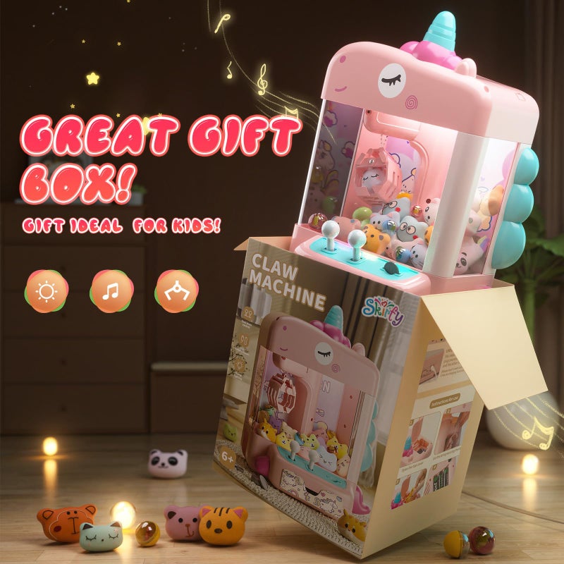 Skirfy Unicorns Claw Machine, Mini Vending Machine with Lights & Music, Adjustable Sound, Candy and Electronic Prize Dispenser, Includes 45 Toys, Candy and Birthday Gift for Kids Girls - Image 4