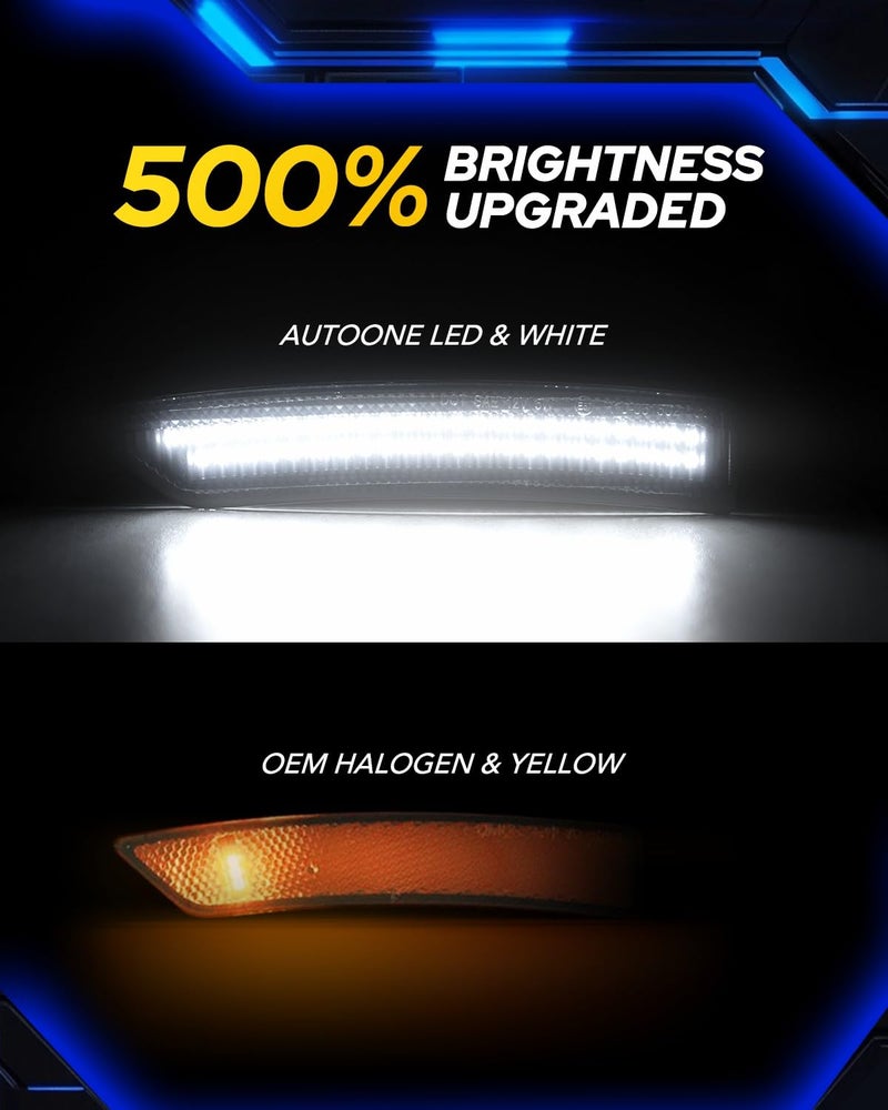 AUTOONE Upgraded LED Side Marker Lights White Compatible With Ford Mustang 2024-2025, White Front & Rear Parking Lamps, Smoked Lens Driver & Passenger Side Bumper Lights, 4PCS - Image 2