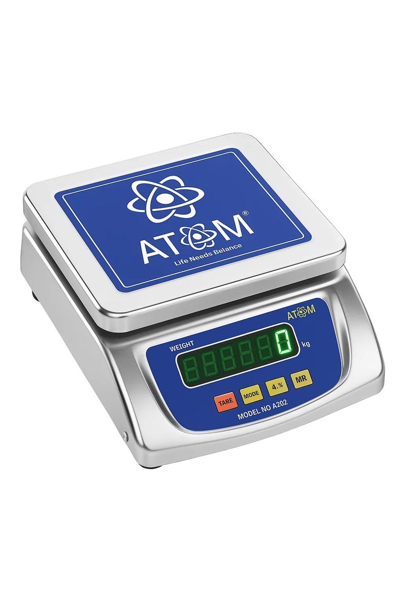ATOM A 202 30kg Steel Weighing Scale. MADE IN INDIA (6.3X7.5 INCH) with Front and Back LED display for Grocery | Kirana | Dairy | A 201 Series Scale. WITHOUT STAMPING FOR DOMESTIC USE ONLY - Image 1