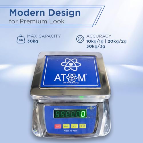 ATOM A 202 30kg Steel Weighing Scale. MADE IN INDIA (6.3X7.5 INCH) with Front and Back LED display for Grocery | Kirana | Dairy | A 201 Series Scale. WITHOUT STAMPING FOR DOMESTIC USE ONLY - Image 4