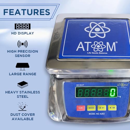 ATOM A 202 30kg Steel Weighing Scale. MADE IN INDIA (6.3X7.5 INCH) with Front and Back LED display for Grocery | Kirana | Dairy | A 201 Series Scale. WITHOUT STAMPING FOR DOMESTIC USE ONLY - Image 2