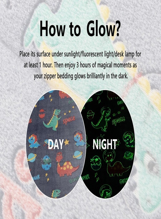Aimuan Glow in The Dark Kids Zippered Comforter Set - Dinosaur Zipper Bedding for Boys (Twin,Light-Navy) - Image 3