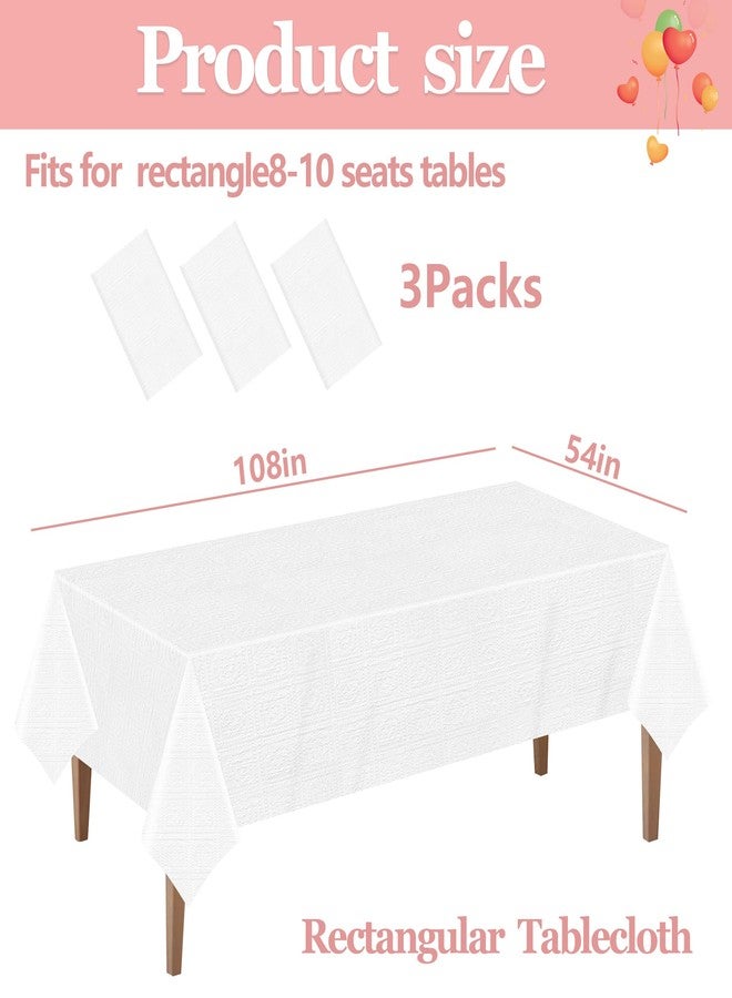 CUUSNNY 3 Pack White Paper Tablecloths for Rectangle Tables,3 Ply Disposable Table Covers with Plastic Backing for Weddings, Birthdays,Parties,54x108 Inch - Image 2