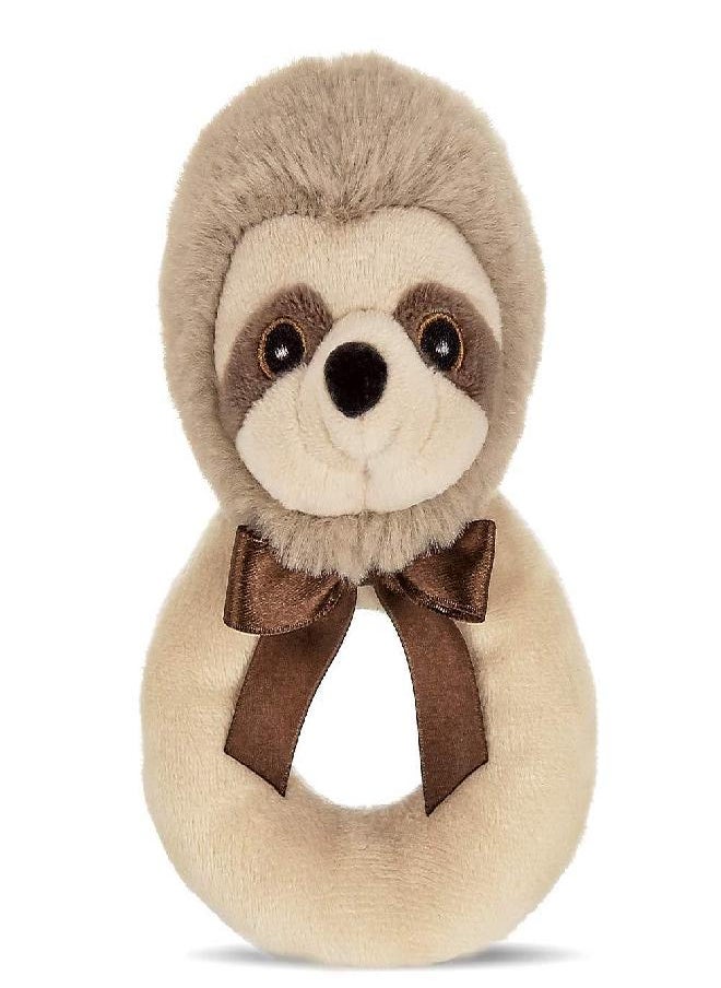 Bearington Collection Bearington Baby Lil' Speedster Plush Stuffed Animal Sloth Soft Ring Rattle, 5.5 Inch  - Image 1