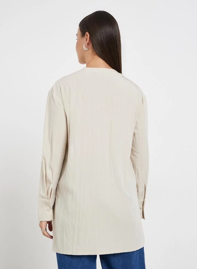 Styli Beige Beige Long Sleeve Tunic Top for Women | Best Price UAE