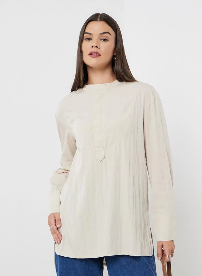 Beige Long Sleeve Tunic Top