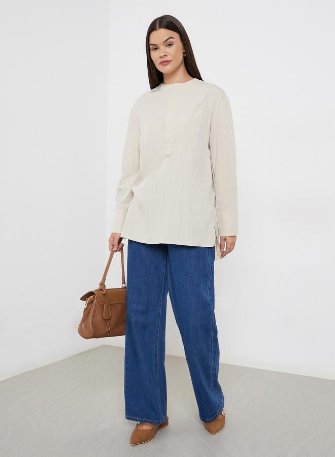 Styli Beige Long Sleeve Tunic Top - Image 2