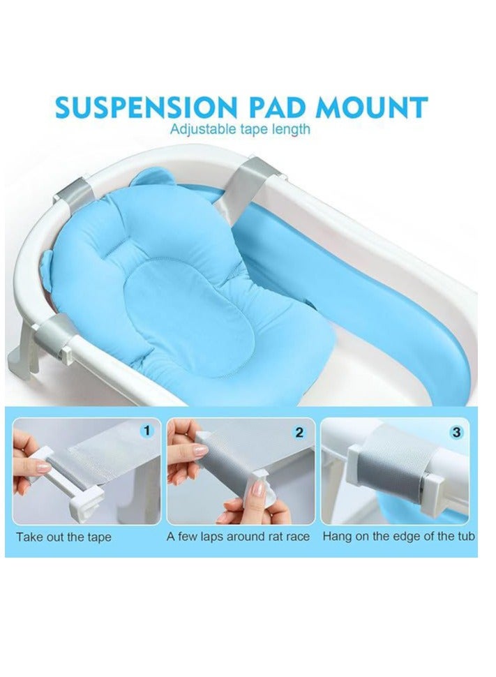 Baby Foldable Bath Tub With Bathmat Cushion & Thermometer, Portable Baby Bathtub With Drain Hole, Shower Basin With Non-Slip Support Leg For 0-6 Years Boy Girl (Blue) - Image 4