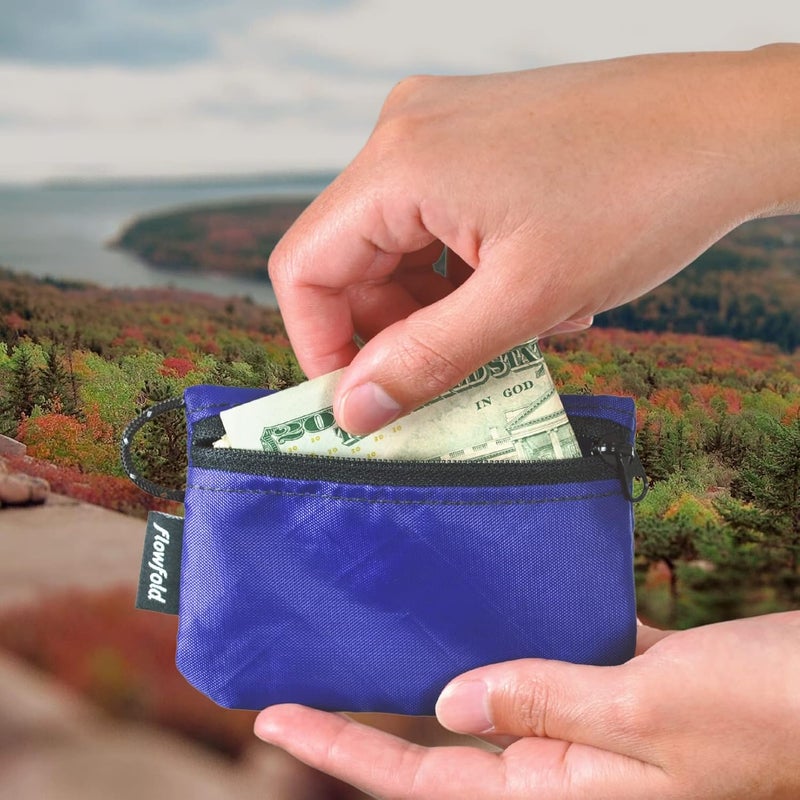 Flowfold Essentialist Clippable Mini Zip Pouch for Holding Coin, ID, Credit Card, and More | Small Water Repellent Wallet Made from Recycled Materials | Handcrafted In USA | Purple - Image 3