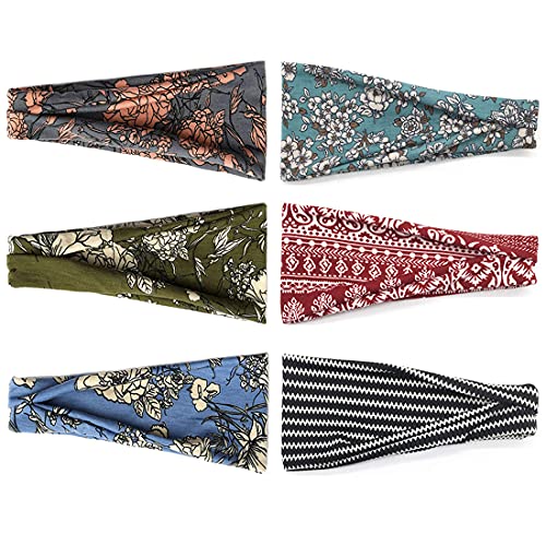 YONUF Boho Headbands For Women Fashion Wide Headband Yoga Workout Head Bands Hair Accessories Band 6 Pack - Image 2