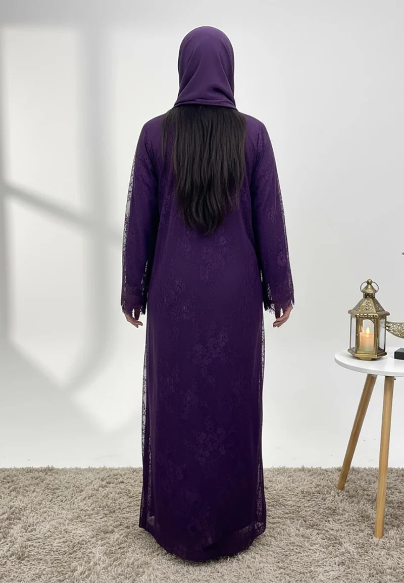 Nukhbaa  Dantil Purple Abaya with Nida inner lining-847 for Women | Best Price UAE