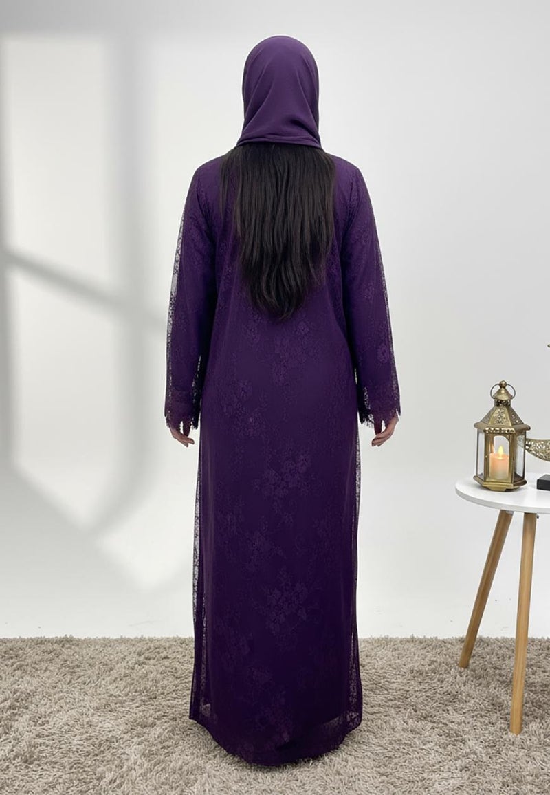 NUKHBAA Dantil Purple Abaya with Nida inner lining-847 - Image 4