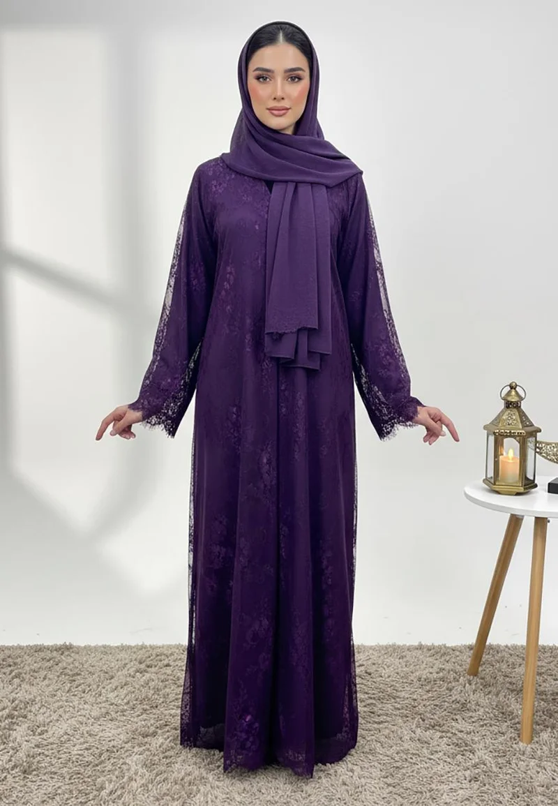 Dantil Purple Abaya with Nida inner lining-847