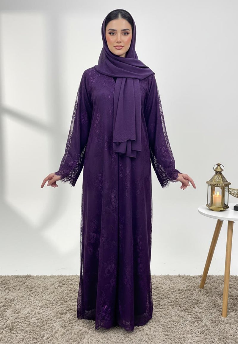 NUKHBAA Dantil Purple Abaya with Nida inner lining-847 - Image 1